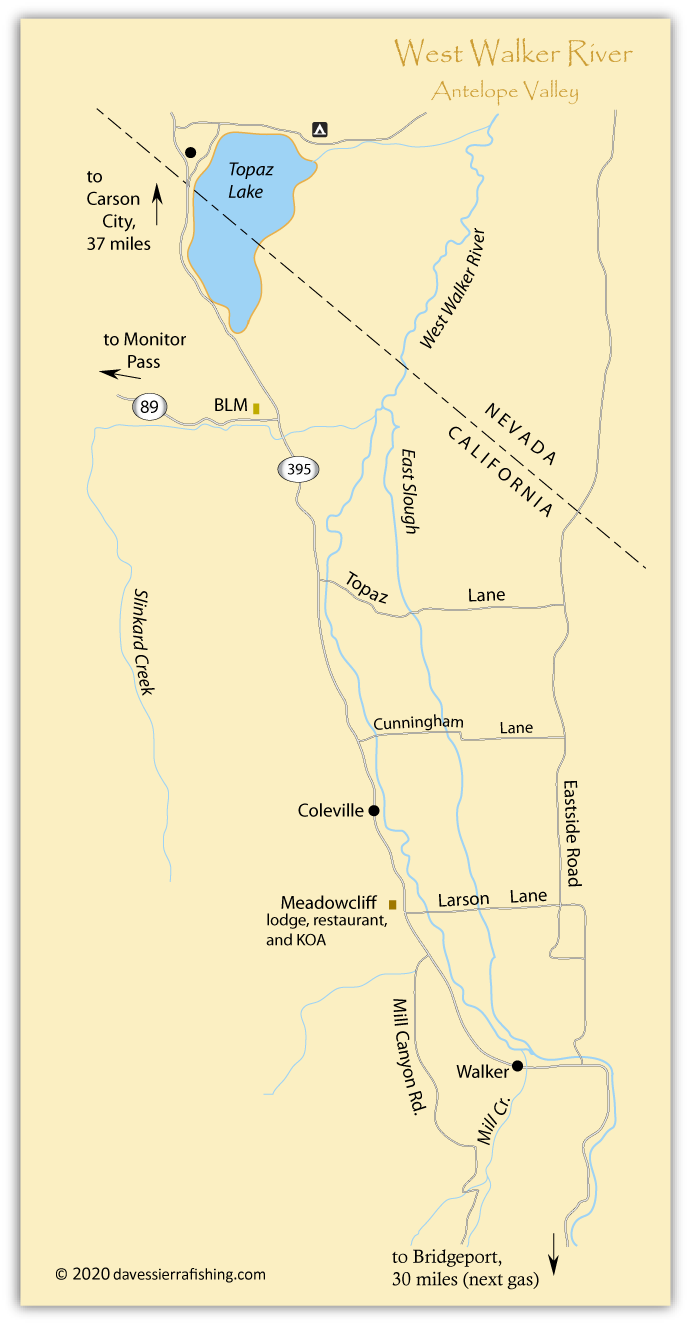 Map of the Walker River in Antelope Valley, Mono County, CA