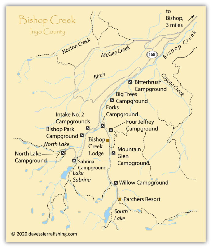 Map of Bishop Creek in Inyo County, California