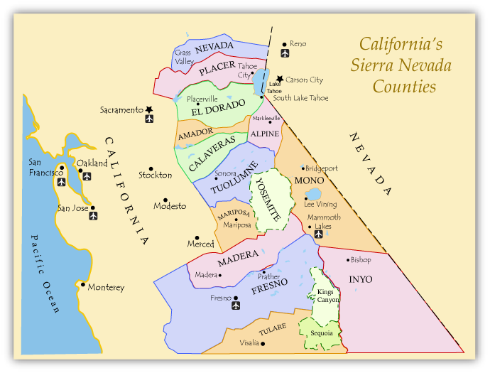 Map of California's Sierra Nevada counties