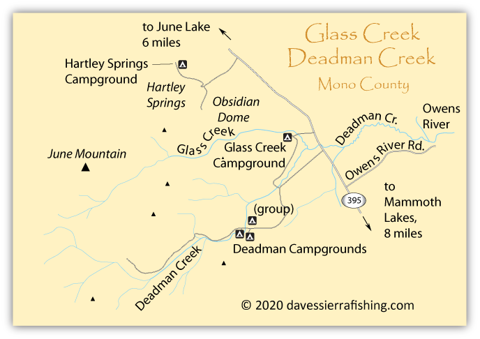 Map of Glass Creek and Deadman Creek in Mono County, California