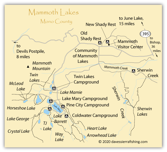 Map of Mammoth Lakes in Mono County, California