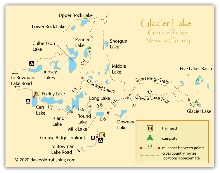 Glacier Lake Map, Nevada County, California