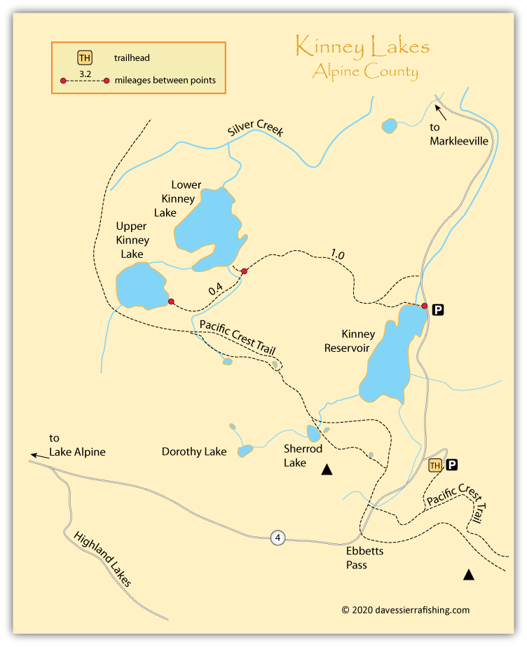 Kinney Lakes Map, Alpine County, California