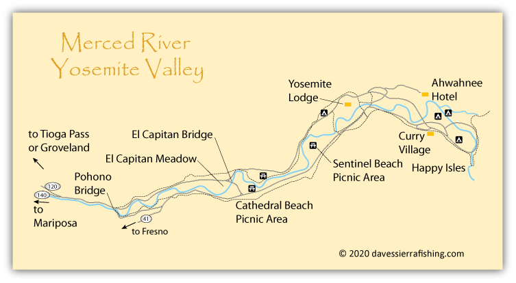  Merced River map, Yosemite Valley, California