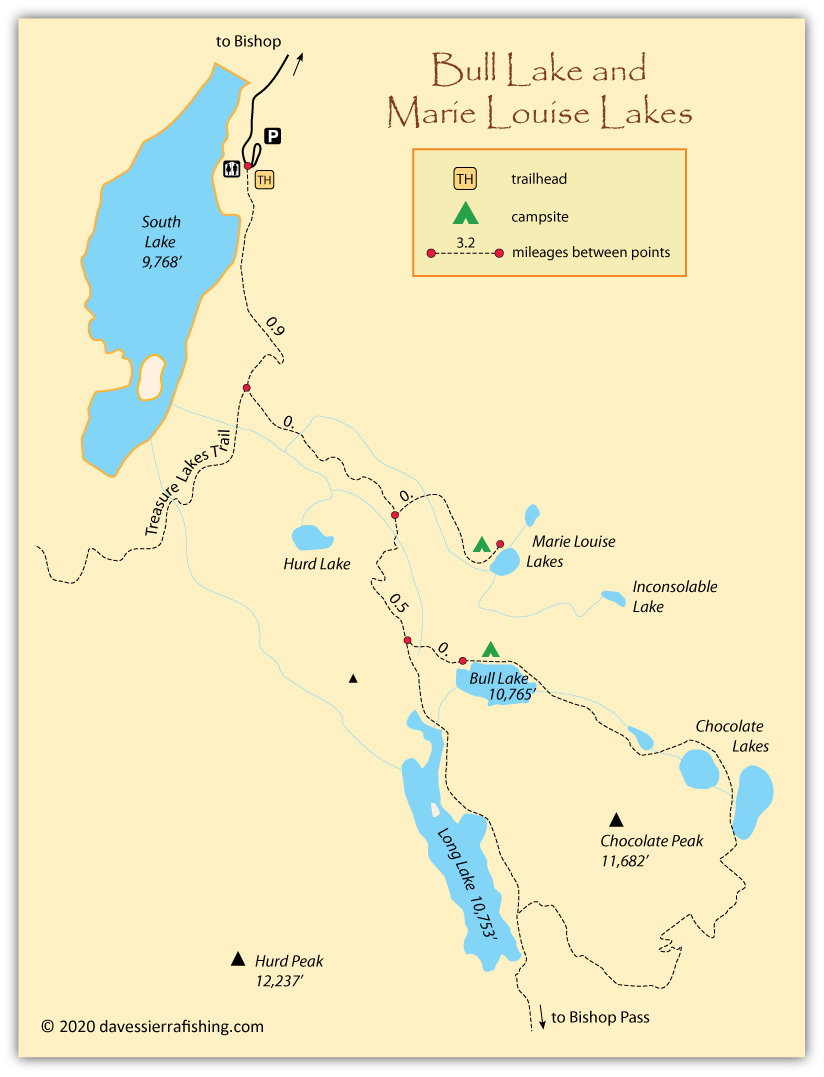 Marie Louise  Lakes map in John Muir Wilderness, California