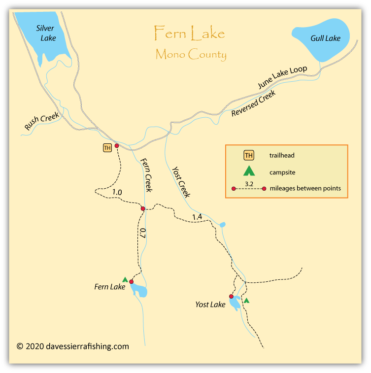 Fern  Lake Map, Mono County, California