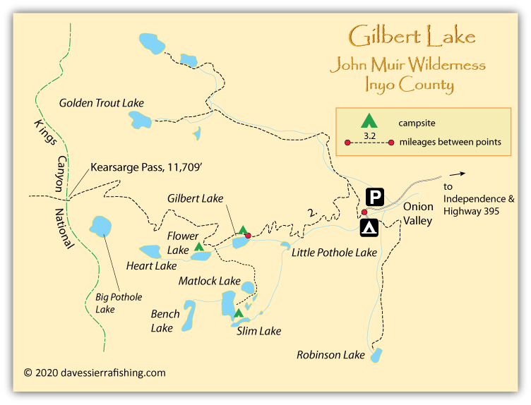 Gilbert Lake map, John Muir Wilderness, California
