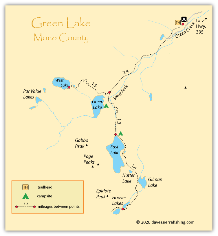 Green  Lake map, Hoover Wilderness, California