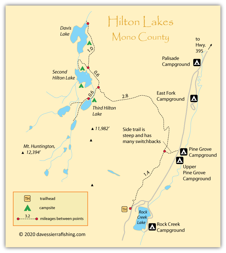 Hilton Lakes map, Mono County, California