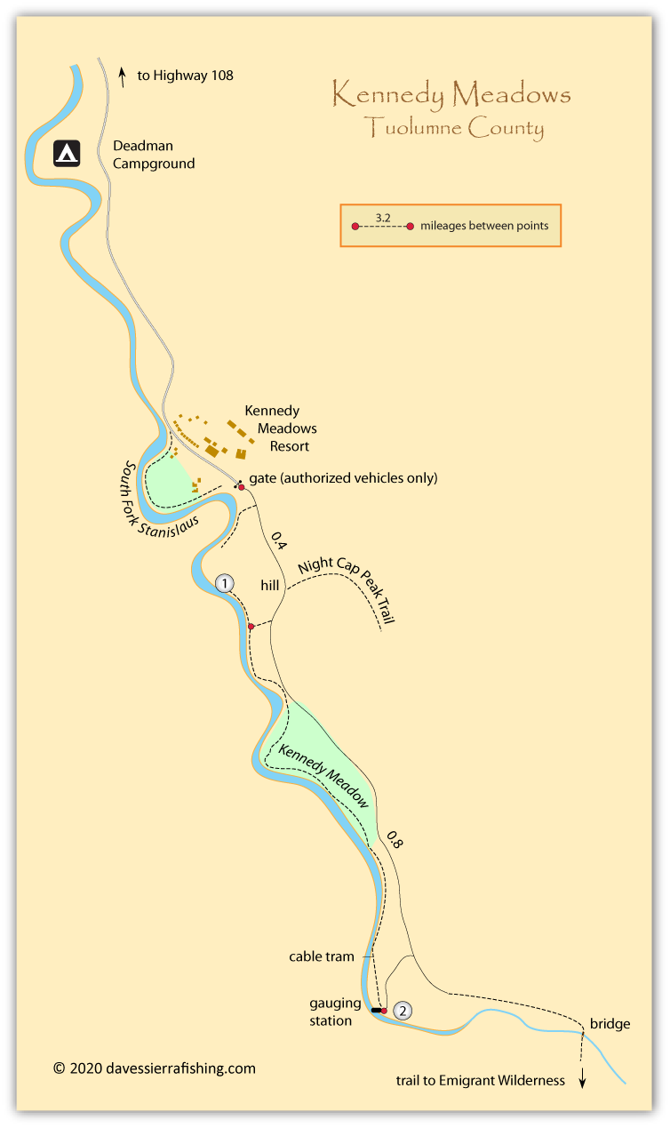 Kennedy Meadows map, Mono County, California