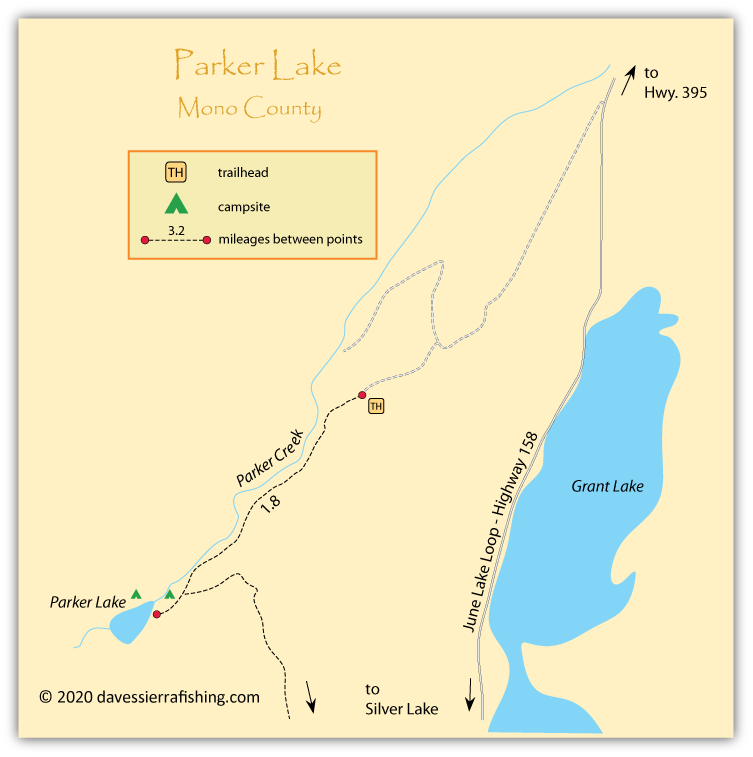 Parker Lake map in Mono County, California