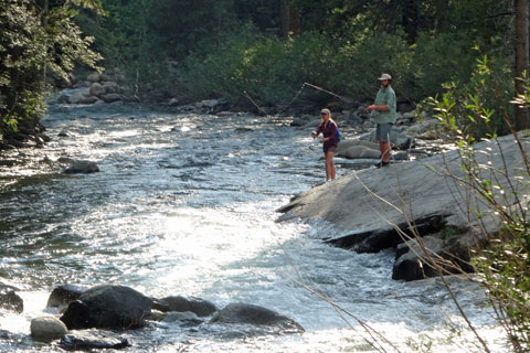 Two anglers on the San Joaquin River, Fresno County, California