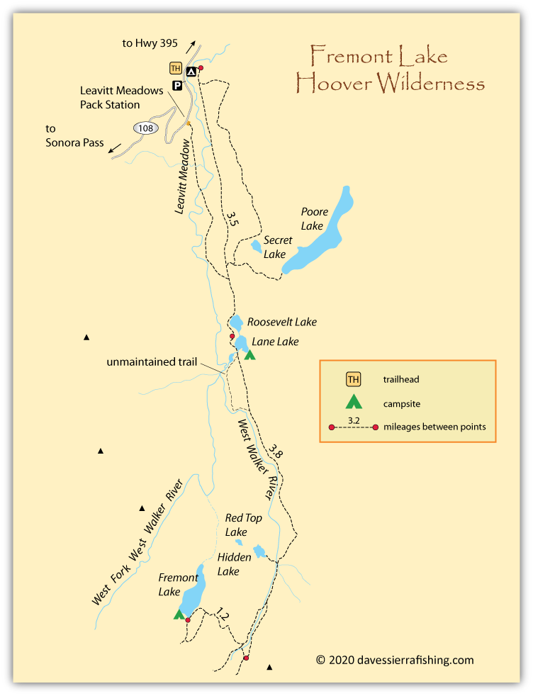 Fremont Lake map, Hoover Wilderness, California